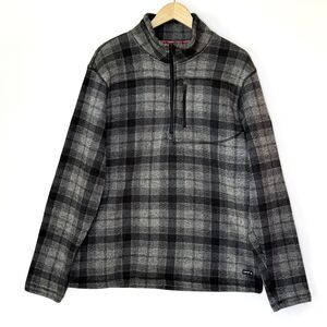 CANADA Weather Gear Pullover 3/4 Zip Shirt Mens XL Heavy Fleece Black Plaid READ
